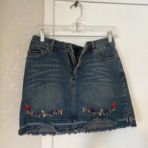 Rare Vintage 90's Rampage Mini Jean Skirt With Floral Embellishments